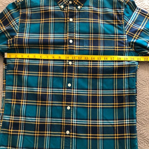 J. Crew Blue, Yellow, & White Plaid Oxford Shirt, Medium - Picture 6 of 8